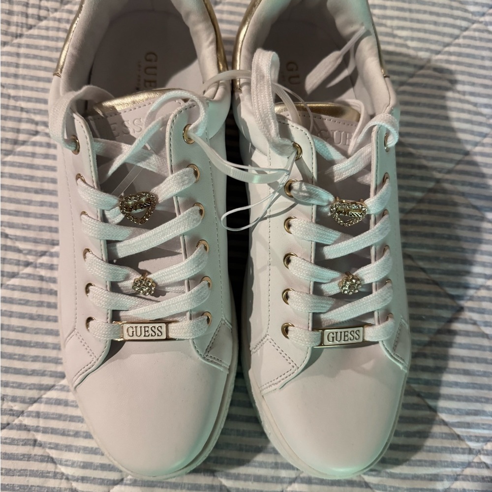 GUESS White Sneakers with Gold Hardware Accents Brand New Never Worn